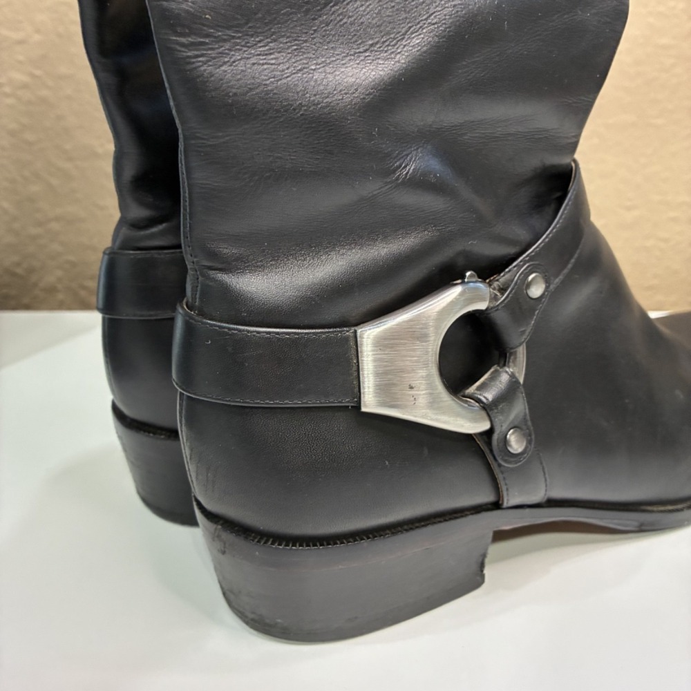 Via Spiga Black Leather Boot Silver Harness Buckle Knee High with Zipper Size 8 - Picture 14 of 16